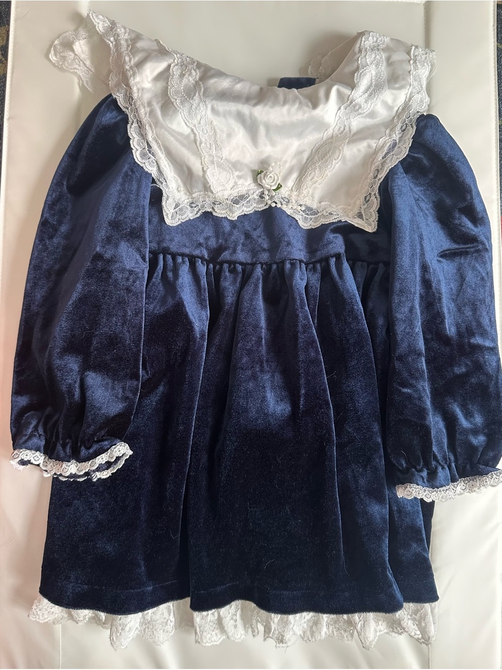 Rose Cottage Girls 5T Blue Velvet Vintage 80s/90s Holiday Dress